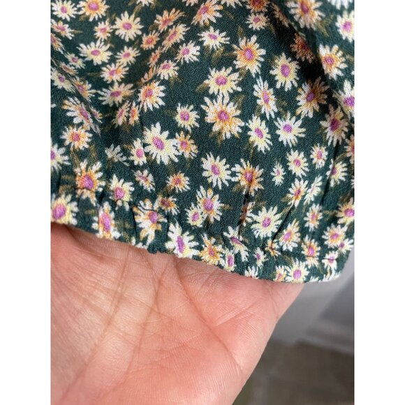 American Eagle Green Floral Mini Dress With Puff Sleeves Back Tie & Zipper Sz M - Picture 7 of 16